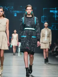 Futuristic fashion runway showcasing AI-influenced designs in 2026