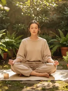 Peaceful person meditating outdoors, embodying DIY self-care and budget-friendly wellness.