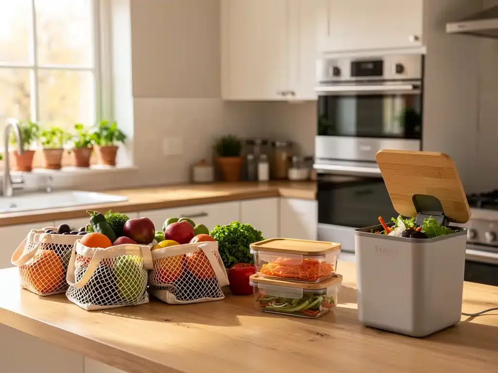 Eco-friendly kitchen with reusable items for sustainable living