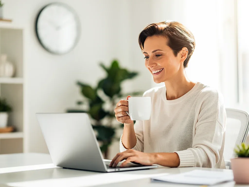 Person enjoying sustained energy and focus at work after optimizing caffeine intake