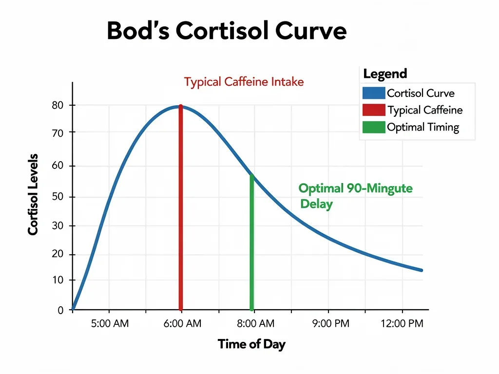Cortisol curve with optimal caffeine timing for sustained energy