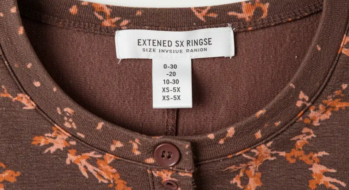 Clothing label displaying extended size range for inclusive fashion.
