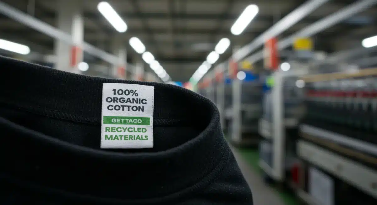 Detailed label showing ethical material sourcing for sustainable fashion brands.