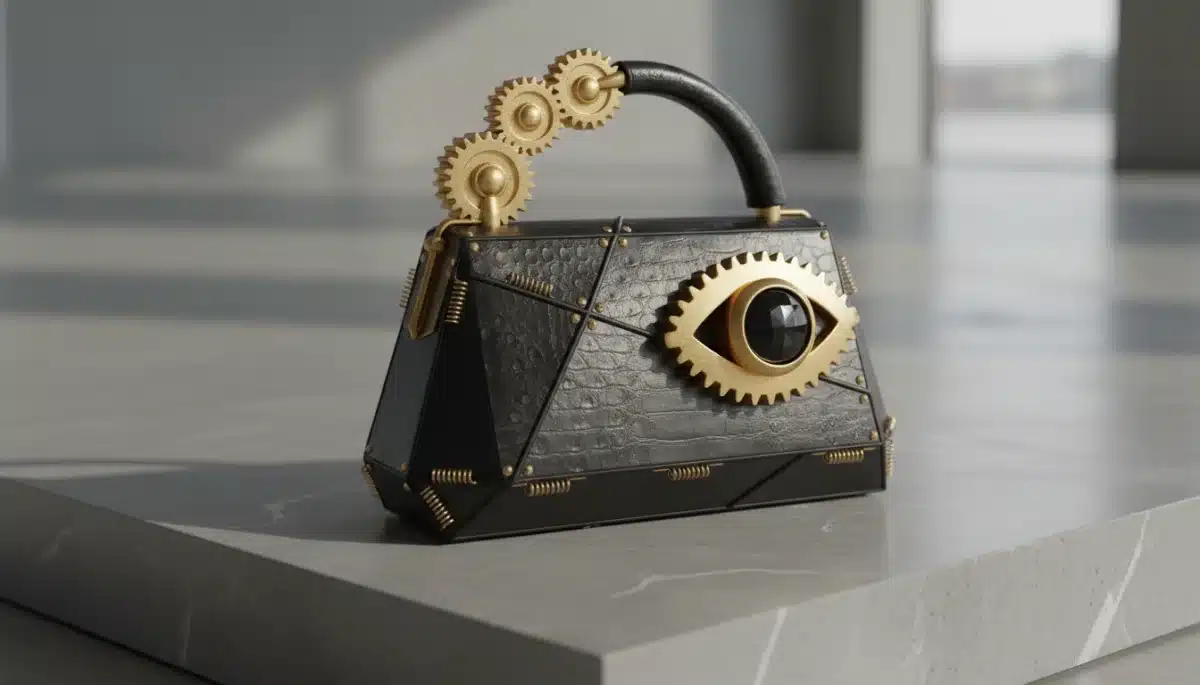 Avant-garde statement handbag with unique hardware and luxurious finish