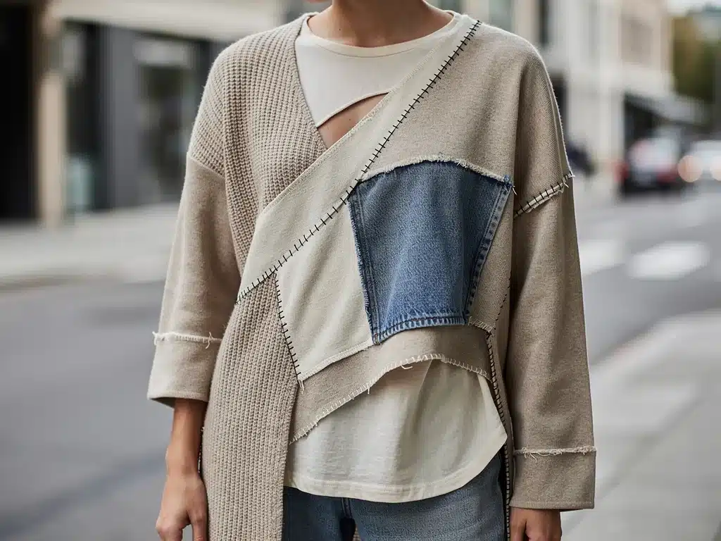 Individual integrating deconstructed garment into street style.