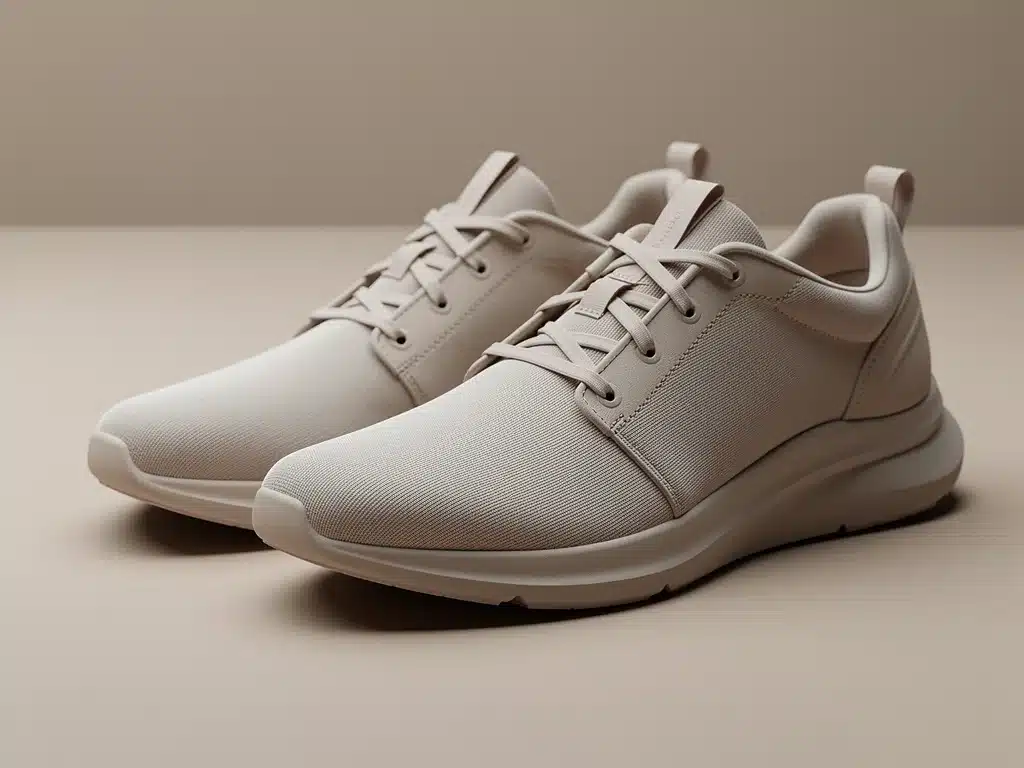 Minimalist sleek neutral tone sneakers on modern surface