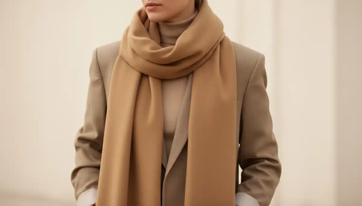 Monochromatic beige layering for sophisticated fall style