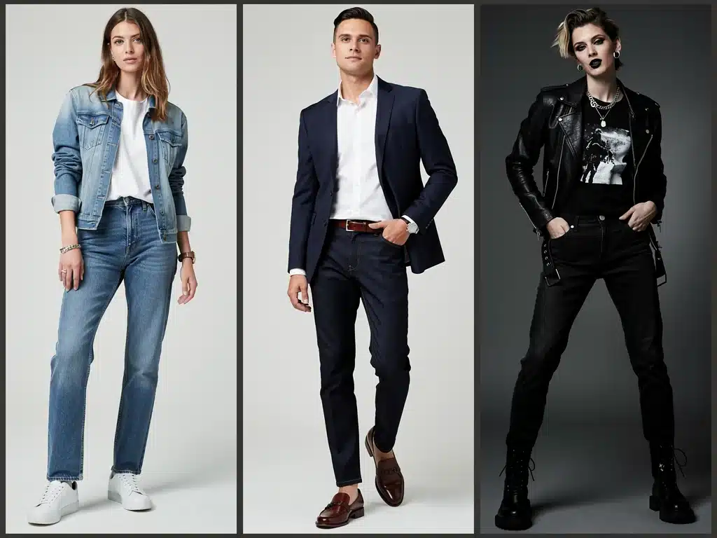 Versatile styling examples for straight-leg denim