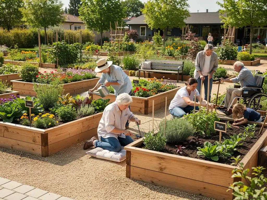 Community garden with accessible raised beds