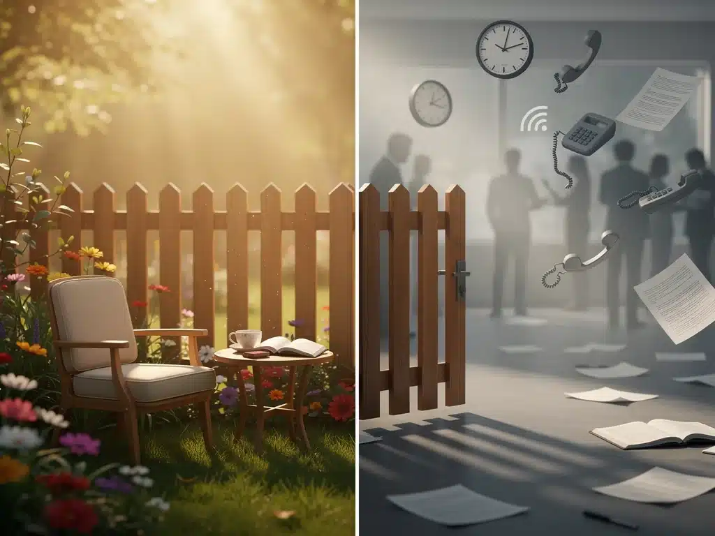 Clear fence dividing areas, symbolizing healthy personal boundaries.