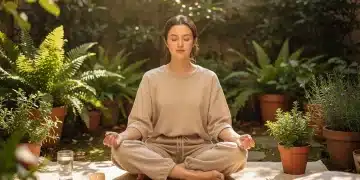 Peaceful person meditating outdoors, embodying DIY self-care and budget-friendly wellness.