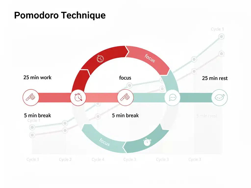 Visual representation of Pomodoro cycle and productivity gains