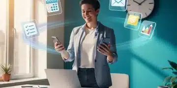 Efficient person managing tasks with digital tools, symbolizing time-saving hacks.